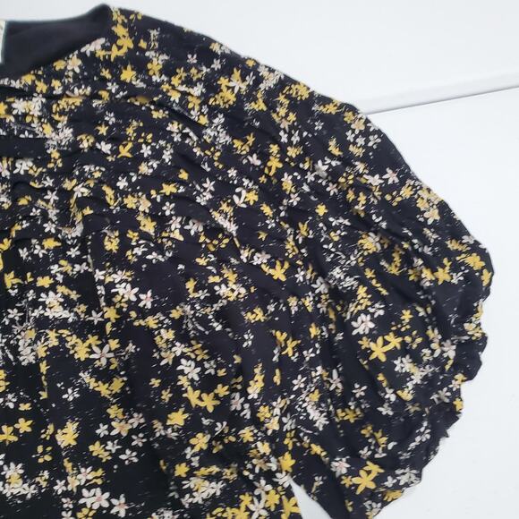 Intimately Free People Bodysuit Womens Large Black Floral Puff Sleeve Ruched - Picture 5 of 12